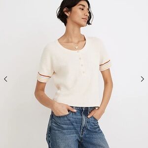 Madewell Henley Sweater Tee in Rainbow Stripe